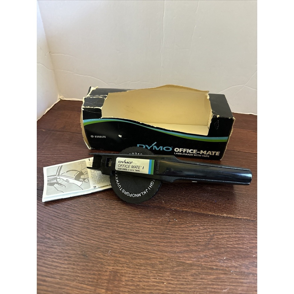 Dymo Office Mate 1 Label Maker 1530 for 1/4" & 3/8" Tape Embossing Black W/ Box